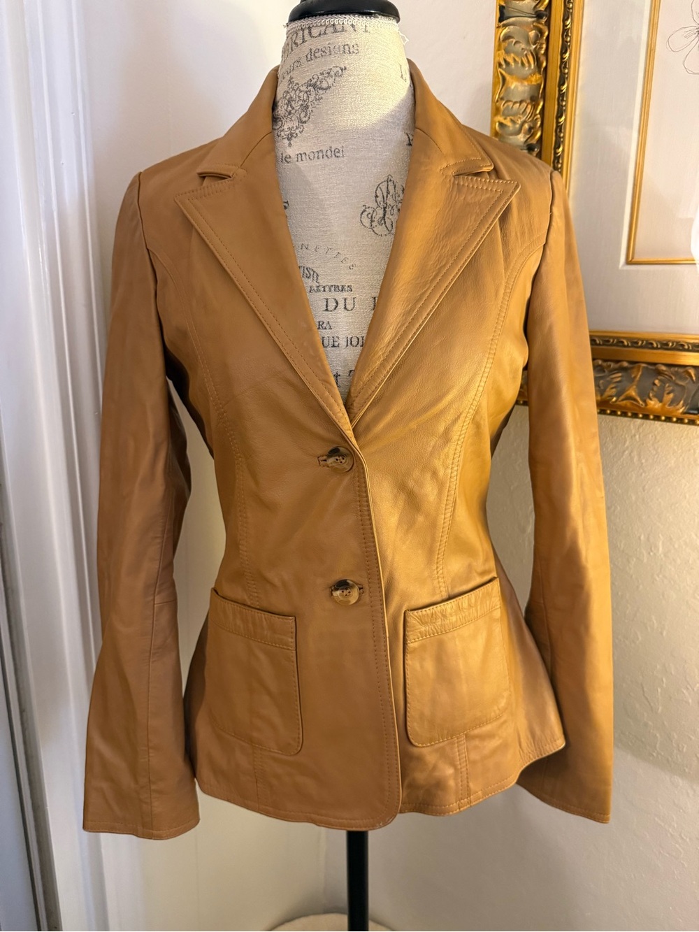 Leather Blazer Jacket in Camel
